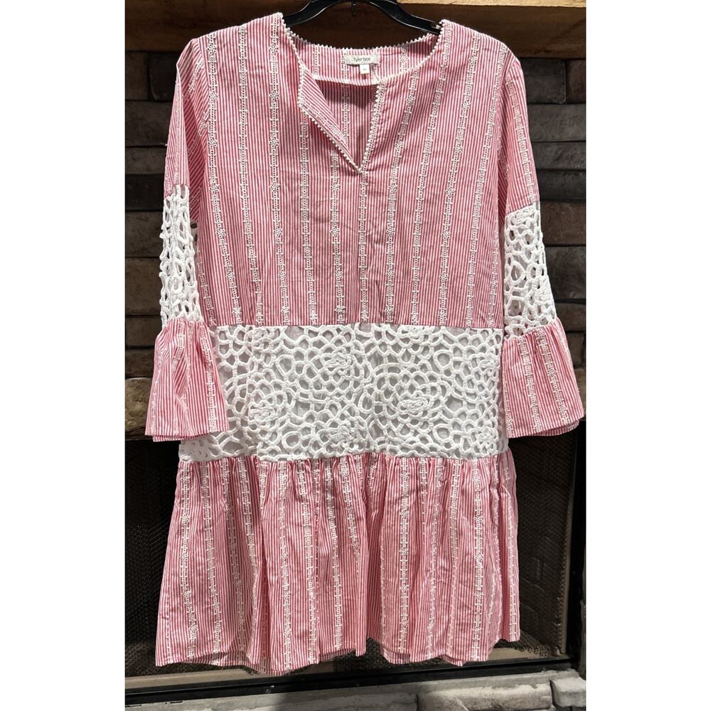 Women’s TYLER BOE Red/White Striped Lace Embroidered Dress Size M *C7